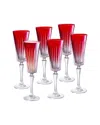 Barski Set Of 6 Colored Champagne Flutes Glasses In Red