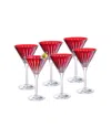 Barski Set Of 6 Colored Martini Cocktail Glasses In Red