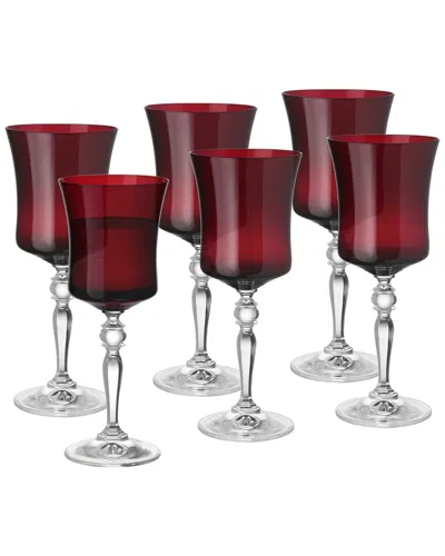 Barski Set Of 6 Stem Wine Glasses In Red