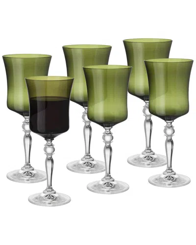 Barski Set Of 6 Stem Wine Glasses In Green