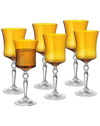 Barski Set Of 6 Stem Wine Glasses In Gold