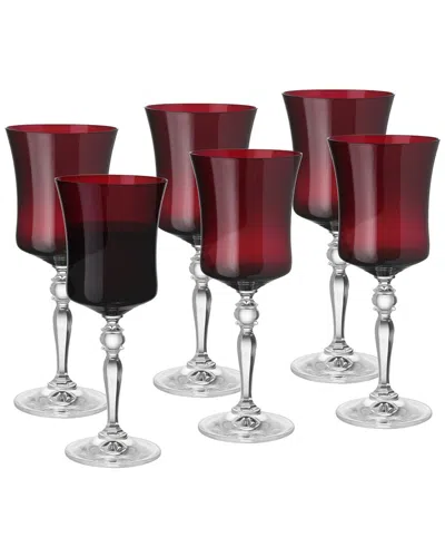 Barski Set Of 6 Stem Wine Glasses In Red