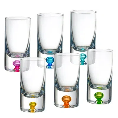 Barski Shot Glasses - Liquor Glass - Set Of 6 - Crystal Glass - Assorted Colored Bubble In Base - Thick Bas In Multi