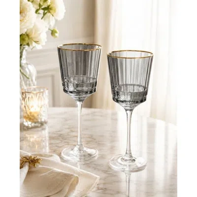 Barski Wine Glass, Grey With Gold Rim, 9 Oz., Set Of 6 In Gray