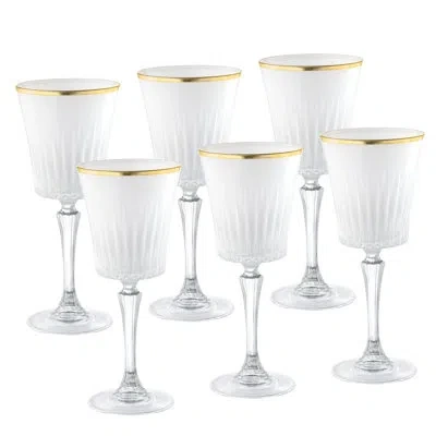 Barski Wine Glasses - Set Of 6 - White Colored - Wine Goblets For Red Wine Or White Wine - With Gold Rim - 