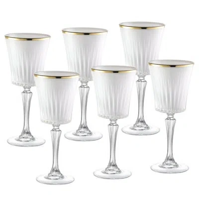 Barski Wine Glasses - Set Of 6 Wine Goblets For Red Wine Or White Wine With Gold Rim - White Colored - Eleg