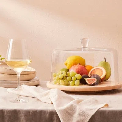 Barski Wood - Cake Plate - With Glass Dome Lid - Rotating - Lazy Susan - Base - Serving Platter - 13" Diame In Clear