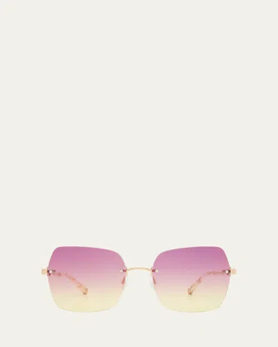 Barton Perreira Angie Titanium & Tusk-print Acetate Butterfly Sunglasses In Angie Rimless Tusk Gold Sun Kissed Gradient