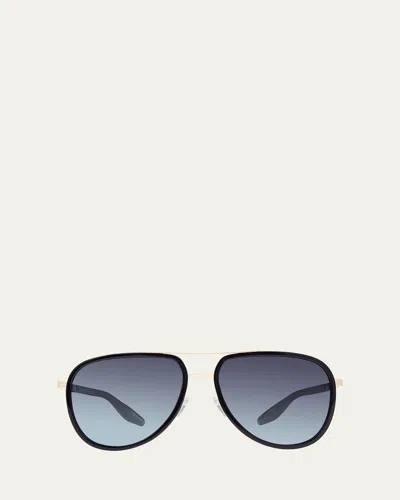 Barton Perreira Cani Titanium Aviator Sunglasses In Black Gold Steel Blue