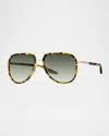 Barton Perreira Cani Titanium Aviator Sunglasses In Cani Heroine Chic Brushed Gold Julep