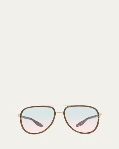 Barton Perreira Cani Titanium Aviator Sunglasses In Neptune Gold Pool Party