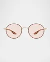 Barton Perreira Caster Round Titanium Sunglasses In Caster Gold Tortoise Enamel Crystal Chestnut Rosewood