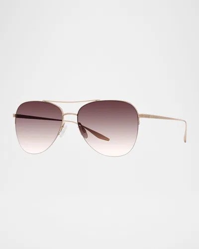 Barton Perreira Chevalier 57 Titanium Aviator Sunglasses In Brushed Gold Smokey Topaz