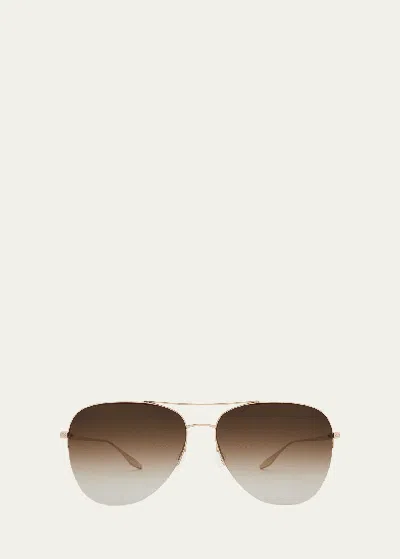 Barton Perreira Chevalier Brown Titanium Aviator Sunglasses In Metallic