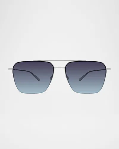 Barton Perreira Men's Armstrong Titanium Aviator Sunglasses In Armstrong Platinum  Aegean Gradient