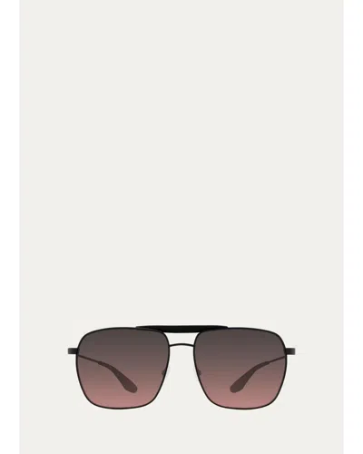 Barton Perreira Men's Bhanot Titanium Aviator Sunglasses In Black Satin