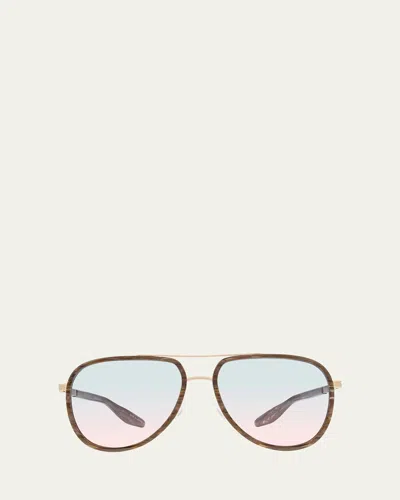 Barton Perreira Men's Cani Zyl And Titanium Aviator Sunglasses In Goldpool Party