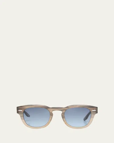 Barton Perreira Men's Demarco Keyhole-bridge Acetate Rectangle Sunglasses In Stonehenge Silver Steel Blue