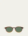 Barton Perreira Men's Eugene Zyl And Titanium Round Sunglasses In Havanna Ombre Antique Gold