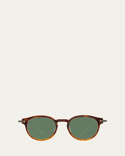 Barton Perreira Men's Eugene Zyl And Titanium Round Sunglasses In Havanna Ombre Antique Gold