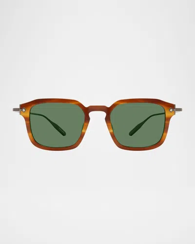 Barton Perreira Men's Nolan Acetate & Titanium Rectangular Sunglasses In Nolan Umber Tortoise  Antique Gold  Bottle Green
