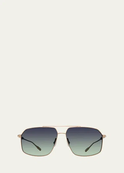 Barton Perreira Men's Renzo Polarized Titanium Rectangle Sunglasses In Gold Poison Ivy