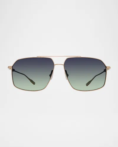 Barton Perreira Men's Renzo Polarized Titanium Rectangle Sunglasses In Gold Poison Ivy