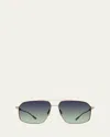 Barton Perreira Men's Renzo Polarized Titanium Rectangle Sunglasses In Green
