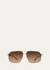 Barton Perreira Men's Renzo Polarized Titanium Rectangle Sunglasses In Pewter Old Englis