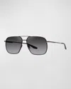 Barton Perreira Men's 007 Legacy Royale Navigator 61mm Sunglasses In Black Satin Gold Smolder
