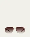 Barton Perreira Men's Royale Titanium Aviator Sunglasses In Gold/silver/smokey Topaz