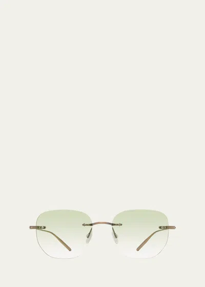 Barton Perreira Men's Rimless Tyrone 51mm Rectangular Sunglasses In Antique Gold Mint