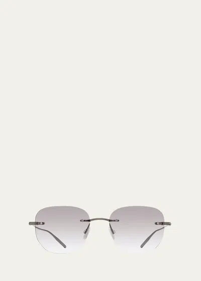 Barton Perreira Men's Tyrone Titanium Rimless Square Sunglasses In Pewter Smoke