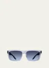 Barton Perreira Men's Walker Zyl Square Sunglasses In Blue Smoke/steel