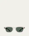 Barton Perreira Men's Winton Acetate Square Sunglasses In Hush Green Smoke