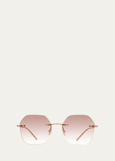 Barton Perreira Rhona Rimless Rose Gold Titanium Square Sunglasses In Rose Gold Chai