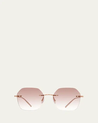 Barton Perreira Rhona Rimless Rose Gold Titanium Square Sunglasses In Rose Gold/chai