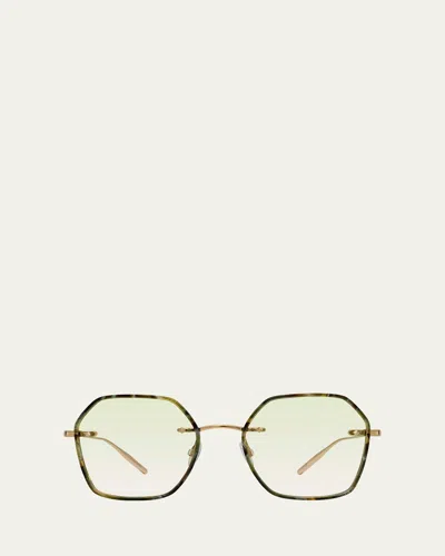 Barton Perreira Rhonda Patterned Titanium & Acetate Square Sunglasses In Rhonda (rimless) Gold / Jamrock Tortoise / Mint (ar)