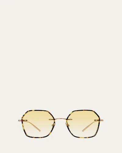 Barton Perreira Rhonda Tortoise Titanium & Acetate Square Sunglasses In Gold/heroine Chic/citron
