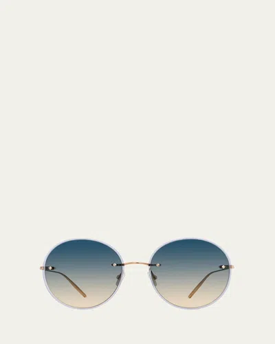 Barton Perreira Rigby Golden Titanium & Acetate Round Sunglasses In Rigby (rimless) Gold / Blue Smoke / Horizon (ar)
