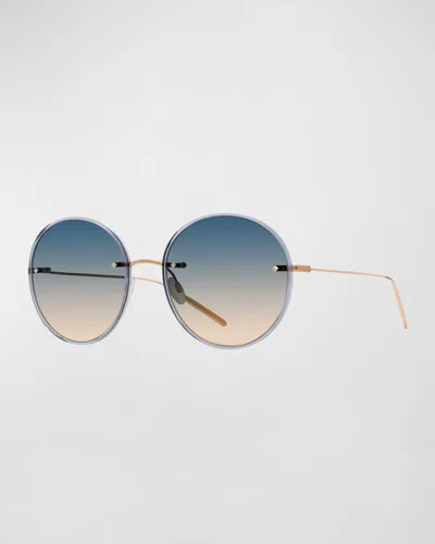 Barton Perreira Rigby Golden Titanium & Acetate Round Sunglasses In Rigby (rimless) Gold / Blue Smoke / Horizon (ar)