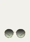 Barton Perreira Rigby Havana Titanium & Acetate Round Sunglasses In Rigby (rimless) Gold / Heroine Chic / Laurel Gradient (ar)