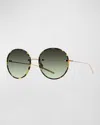 Barton Perreira Rigby Havana Titanium & Acetate Round Sunglasses In Rigby (rimless) Gold / Heroine Chic / Laurel Gradient (ar)