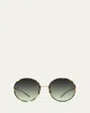 Barton Perreira Rigby Havana Titanium & Acetate Round Sunglasses In Rigby (rimless) Gold / Heroine Chic / Laurel Gradient (ar)