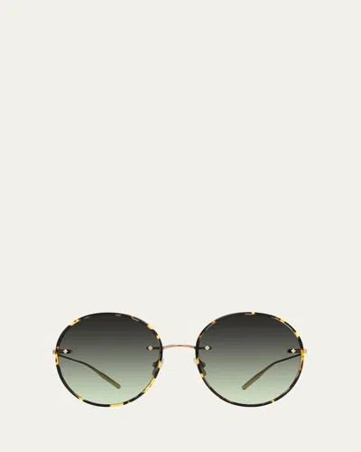 Barton Perreira Rigby Havana Titanium & Acetate Round Sunglasses In Green