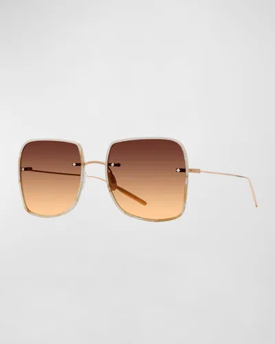 Barton Perreira Sharona Mahogany Titanium & Acetate Square Sunglasses In Sharona (rimless) Gold / Tusk / Mahogany Gradient (ar)