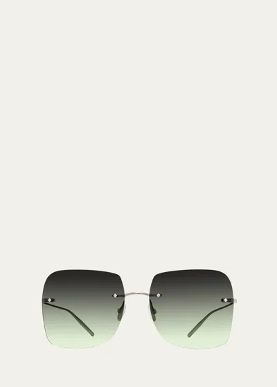 Barton Perreira Sharona Rimless Silver Titanium Square Sunglasses In Sharona (rimless) Silver / Laurel Gradient (ar)