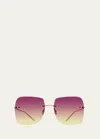 Barton Perreira Sharona Rimless Sun Kissed Titanium Square Sunglasses In Gold