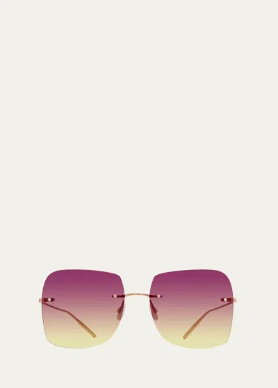 Barton Perreira Sharona Rimless Sun Kissed Titanium Square Sunglasses In Gold