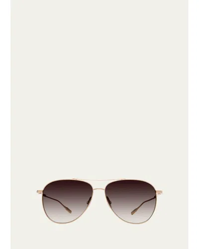 Barton Perreira Trask Golden Titanium Aviator Sunglasses In Gold Smokey Topaz